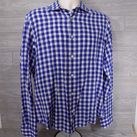 Vince. Men's Blue Check Long Sleeve Shirt M - Picture 2 of 8
